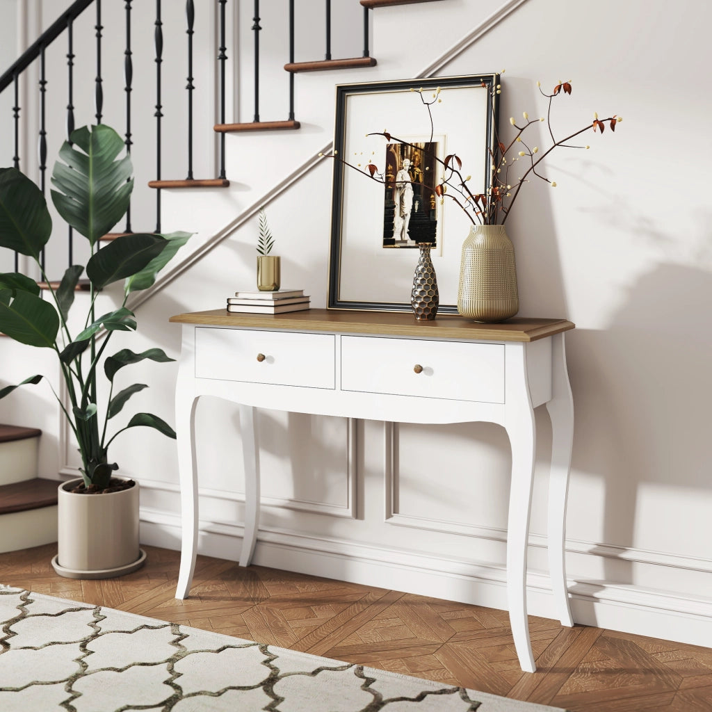 Tavolo Consolle ¨C zephmum ¨C Bianco e Marrone Scuro, Legno, 100x35x76.5 cm