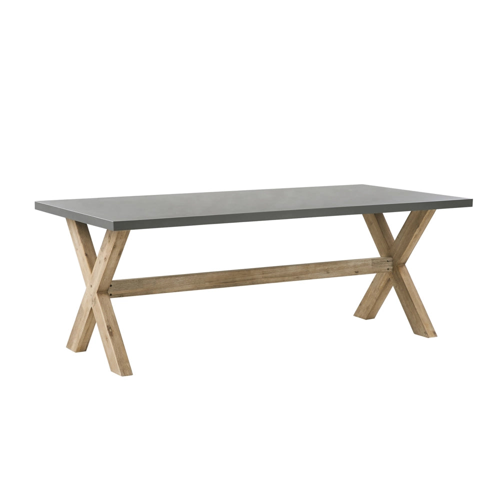 Set da Esterno con Tavolo in Cemento Sintetico Nero e 6 Sedie in Vimini