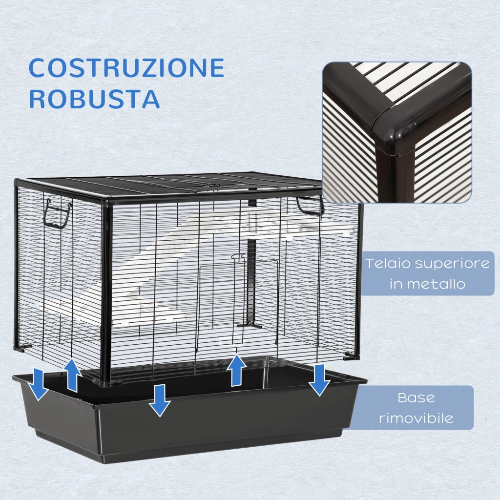 Easycomfort Gabbia per Porcellino d'India con Maniglia, Serbatoio d'Acqua, Rampa e Piatto, 80x48x58cm, Nera