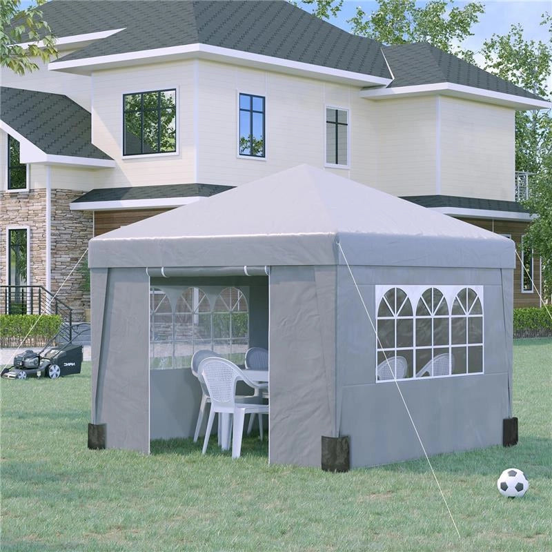 GAZEBO PIEGHEVOLE AD ALTEZZA REGOLABILE CON FINESTRELLE IN ACCIAIO E TESSUTO OXFORD 298X298X288 CM GRIGIO CHIARO