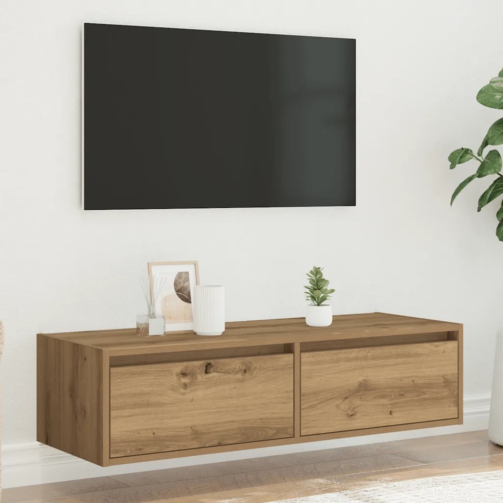 Mobile Porta TV con Luci LED Rovere Artigianale 100X35,5x25 cm 860246