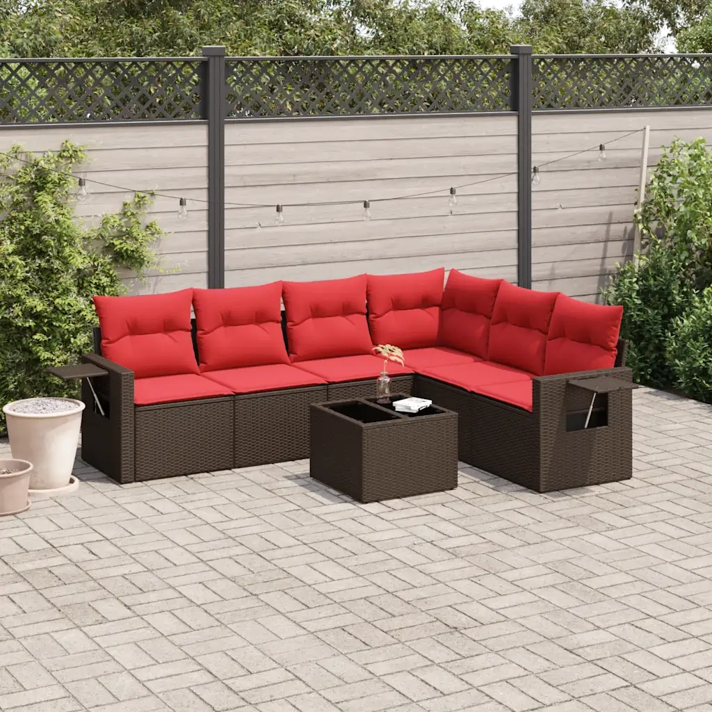 Set Divani da Giardino 7 pz con Cuscini Marrone in Polyrattan 3220223