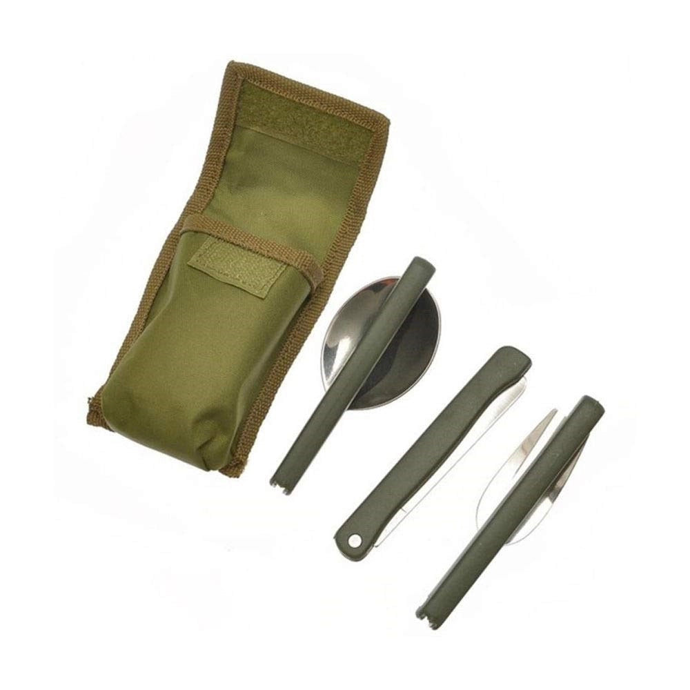 Trade Shop - Posate Pieghevoli Forchetta Cucchiao Cortello Acciaio Con Astuccio Campeggi Viaggi -