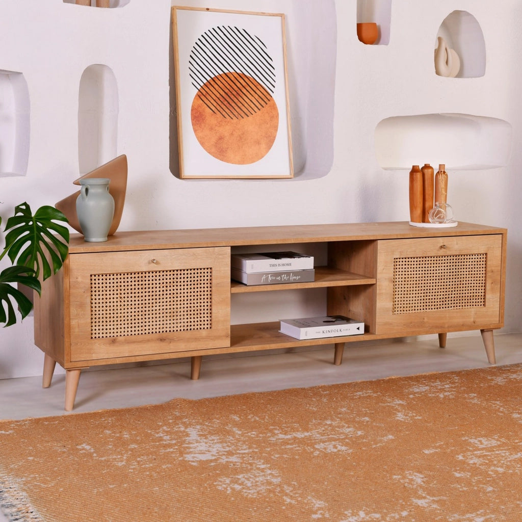Grassano, Mobile Porta tv un Ripiano, 180x41x55h cm Marrone Rovere