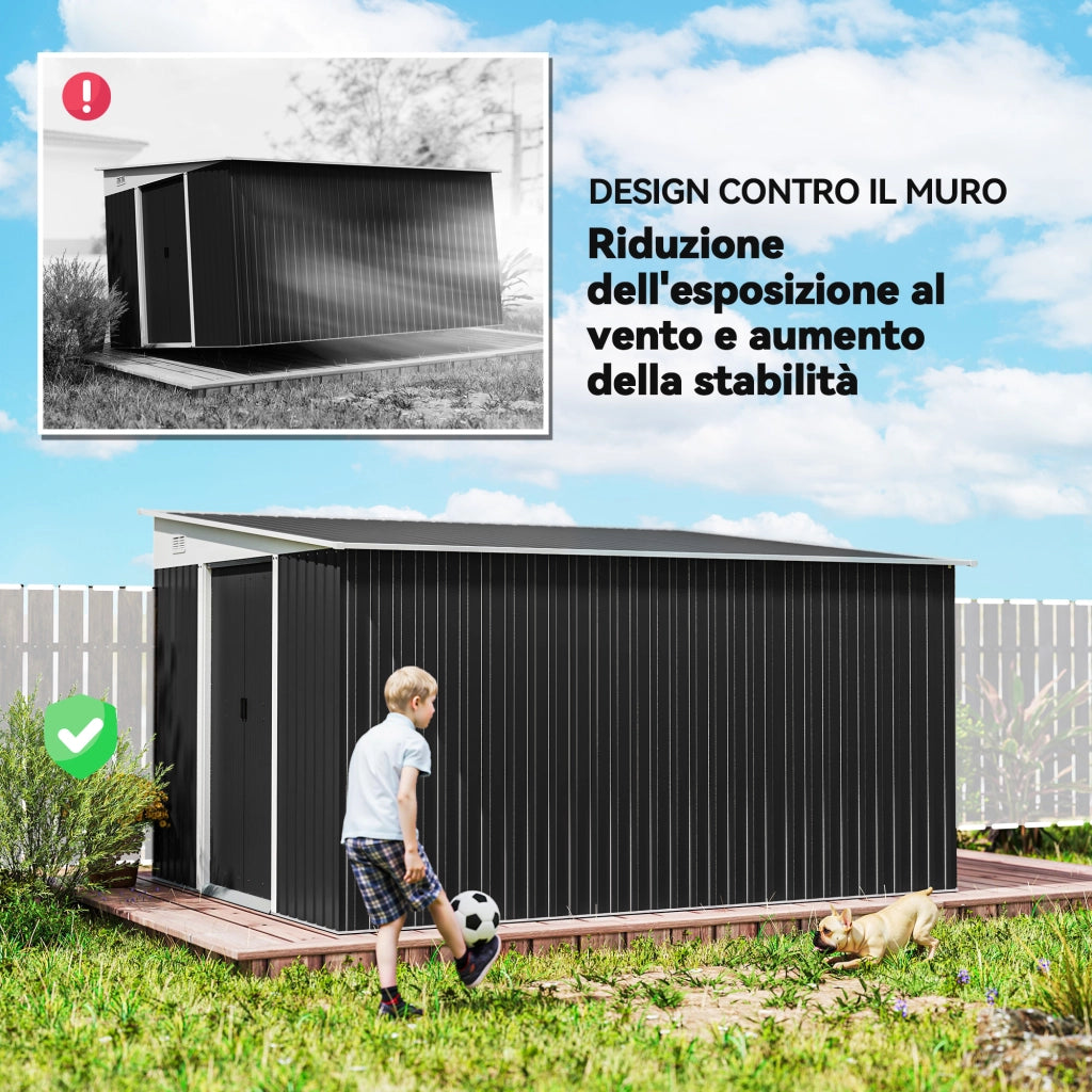 Casetta Porta Attrezzi da Giardino ¨C zephmum ¨C Acciaio, Nero, 345x280.5x169-201cm