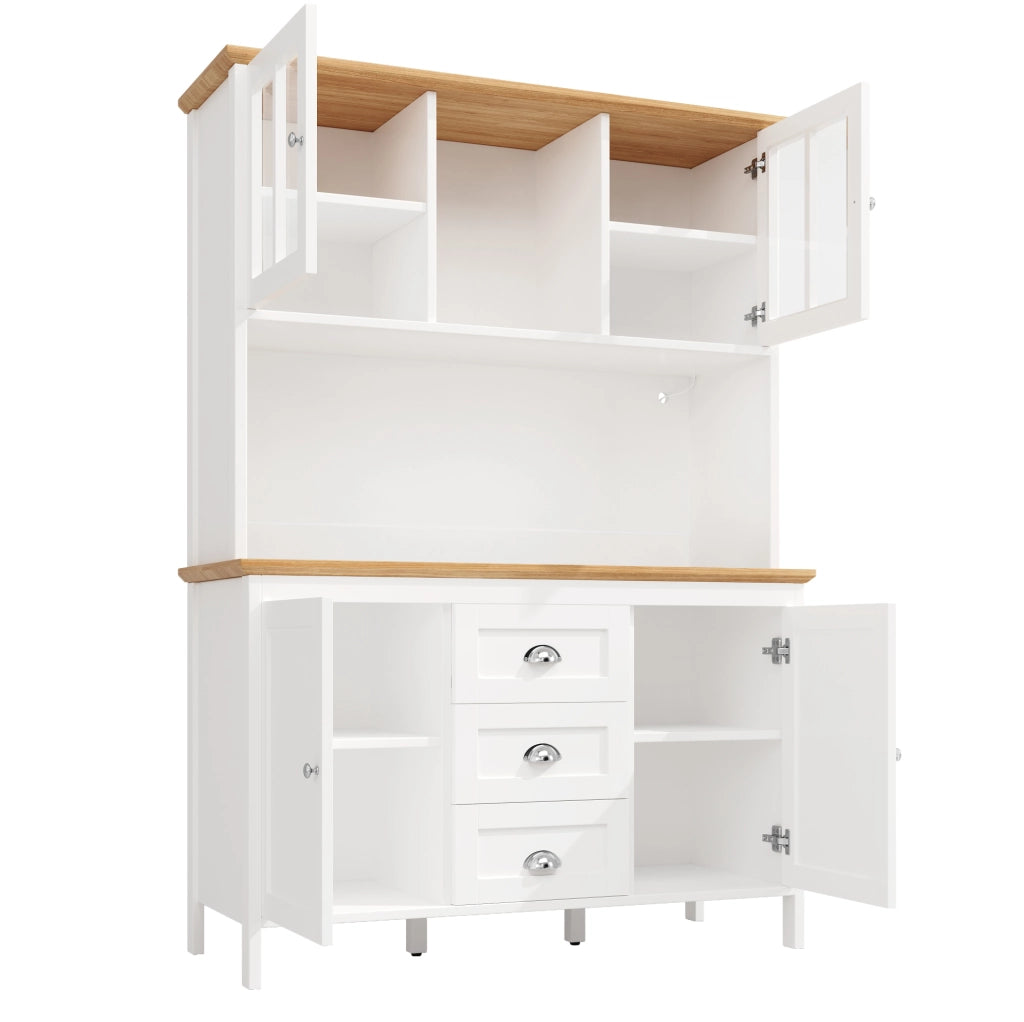Credenza alta 120x40x179 cm con LED; 4 ante e 3 cassetti in MDF e metallo bianco