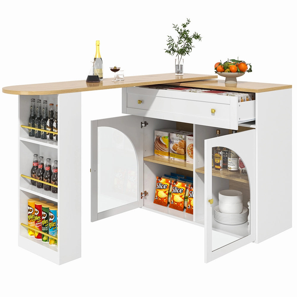 Tavolo Bar Estendibile - Xylo - 138-204??39??104 cm - Bianco con Ripiani