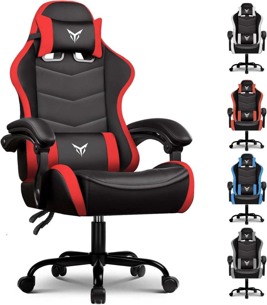 Sedia da Gaming Ufficio Ergonomica, Sedia da Gioco con Poggiatesta e Supporto Lombare Regolabili, Poltrona da Gaming, Rossa