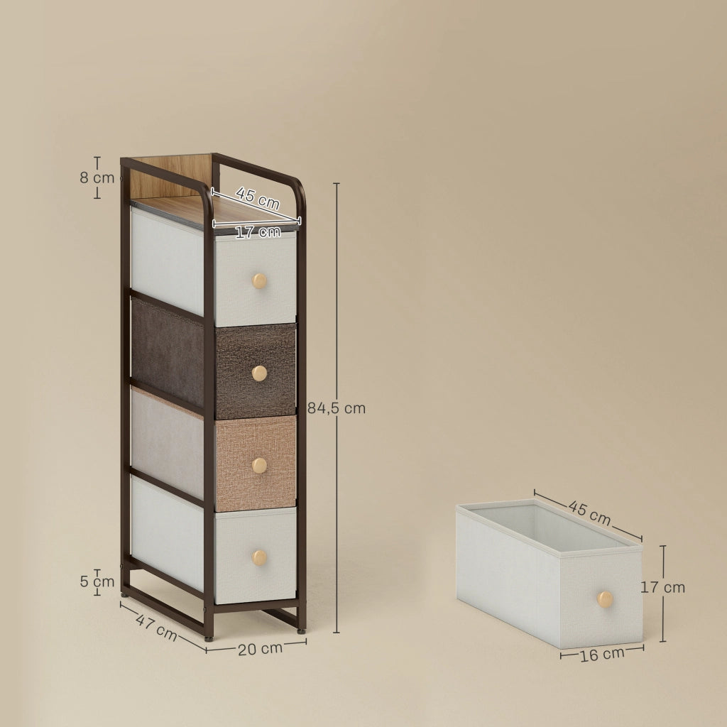Cassettiera con 4 cassetti in tessuto ¨C zephmum ¨C Grigio, 20x47x84.5 cm