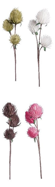 Set 3 Fiori Artificiali Protea con Ramo 100 cm 4 Colori Disponibili