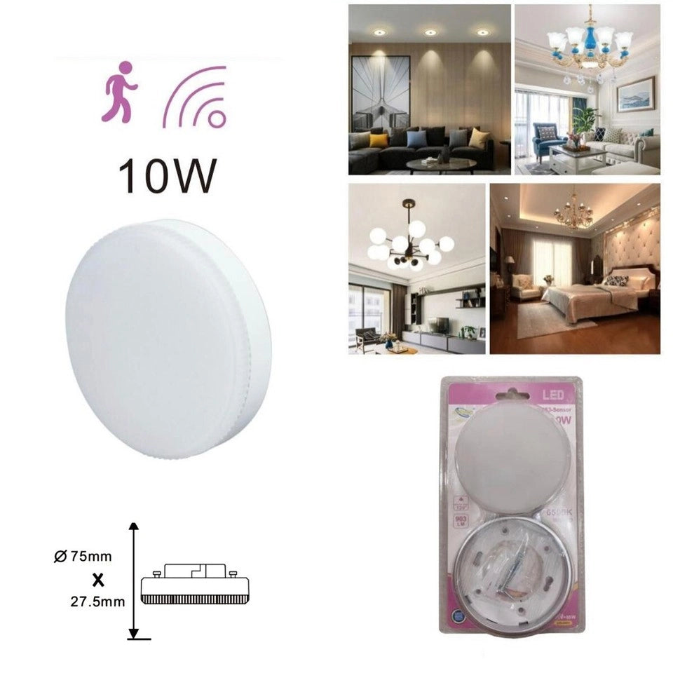 LAMPADINA LED GX53 10W 905LM DISCO TONDO 6500K SENSORE MOVIMENTO OPACO BL-1484