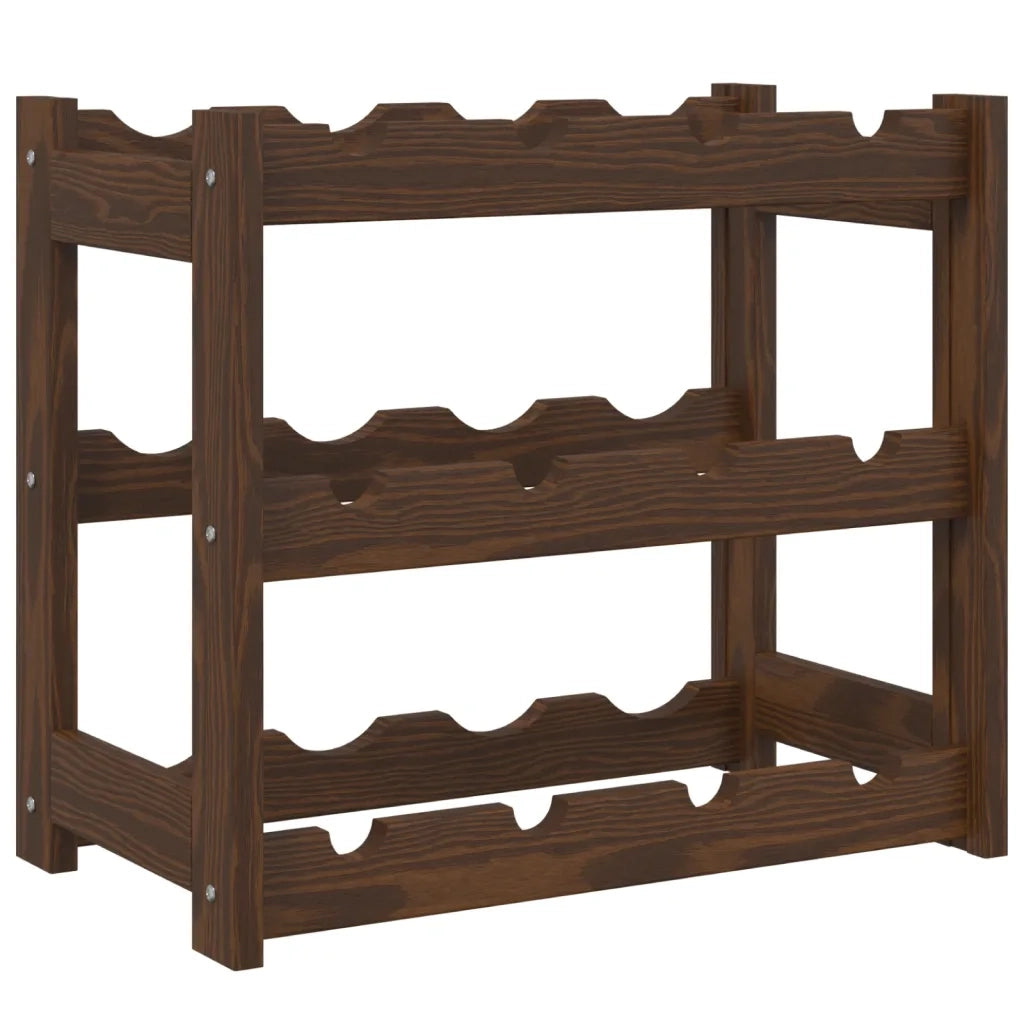 Portabottiglie per 12 Bottiglie Marrone Legno Massello di Pino 373388