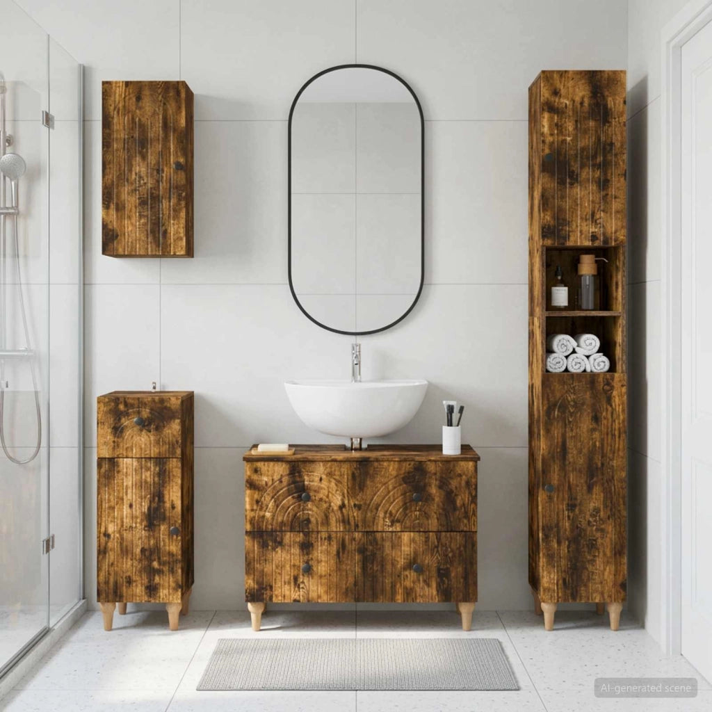 Set di Mobili da Bagno da 4 Pezzi ALKMAAR Rovere Fumo 3417914