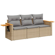 Set Divano da Giardino 3 pz | Set Salotto da Giardino con Cuscini Beige in Polyrattan