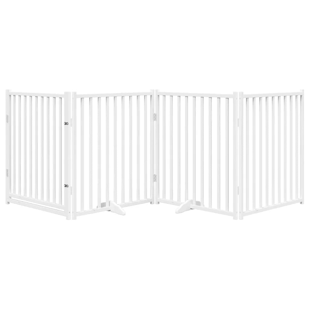 Cancello Cani Pieghevole Bianco 4 Pannelli 320cm Massello Abete 352283
