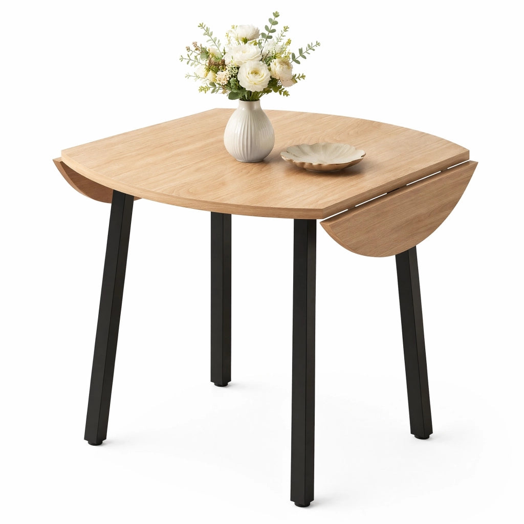 Tavolo da pranzo rotondo pieghevole 100x100 cm; effetto rovere; in MDF