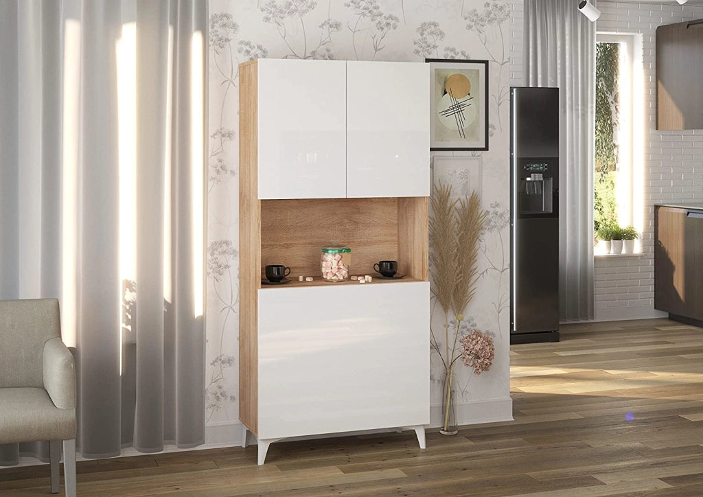 MOBILE SCRIVANIA COMPUTER LIBRERIA MEGAN H175x80x36cm BIANCO LUCIDO ROVERE