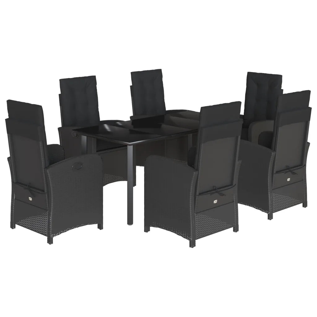 Set da Pranzo da Giardino 7 pz Nero con Cuscini in Polyrattan 3212325