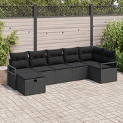 Set di divani da giardino 7 pezzi con cuscini Nero Rattan sintetico