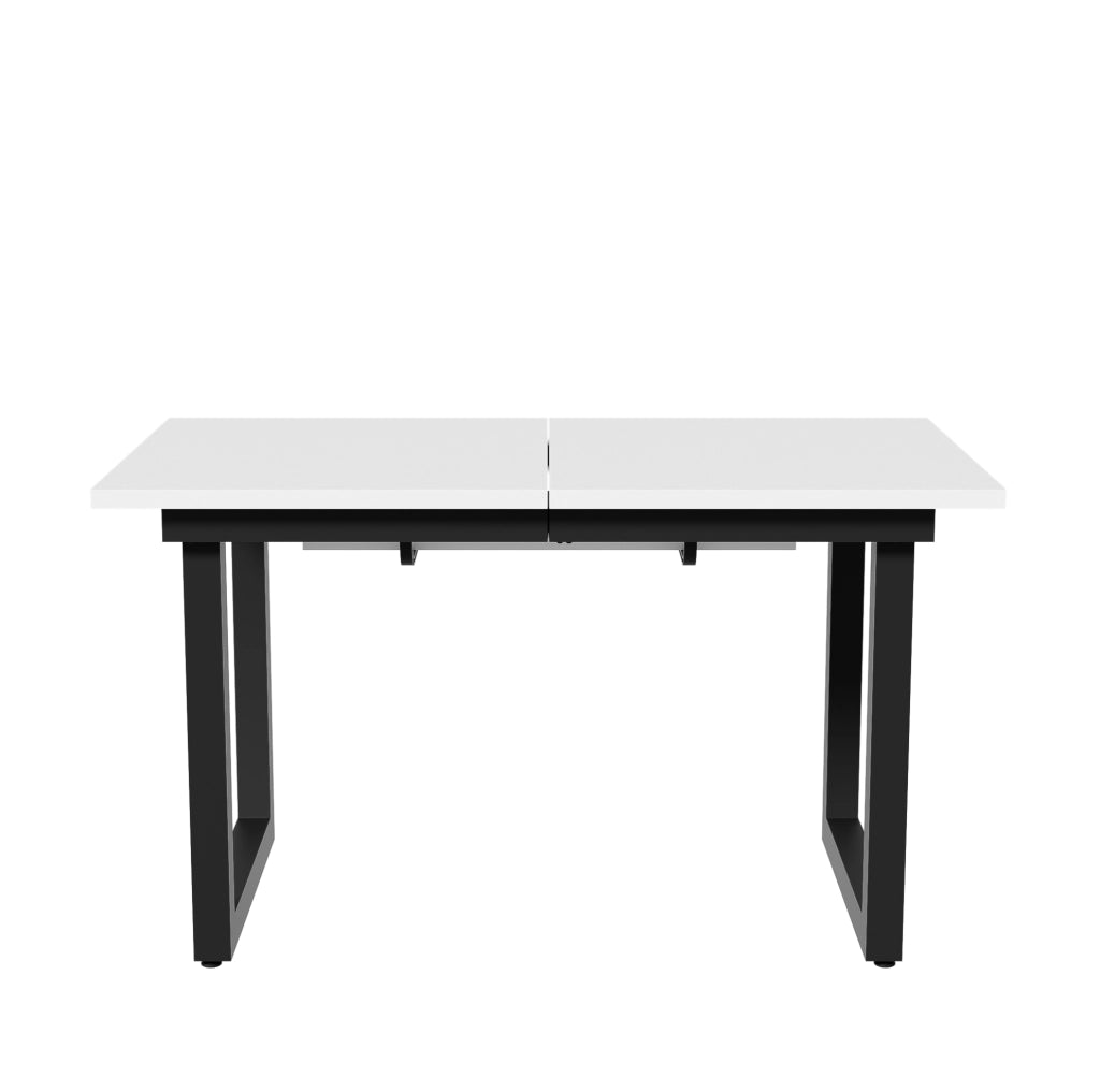 Tavolo da pranzo allungabile in MDF bianco e nero; stile industriale