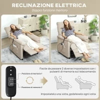 Poltrona Reclinabile con Poggiapiedi, Riscaldamento, 8 Punti Massaggio e 5 Modalità, Tessuto Vellutato, Beige