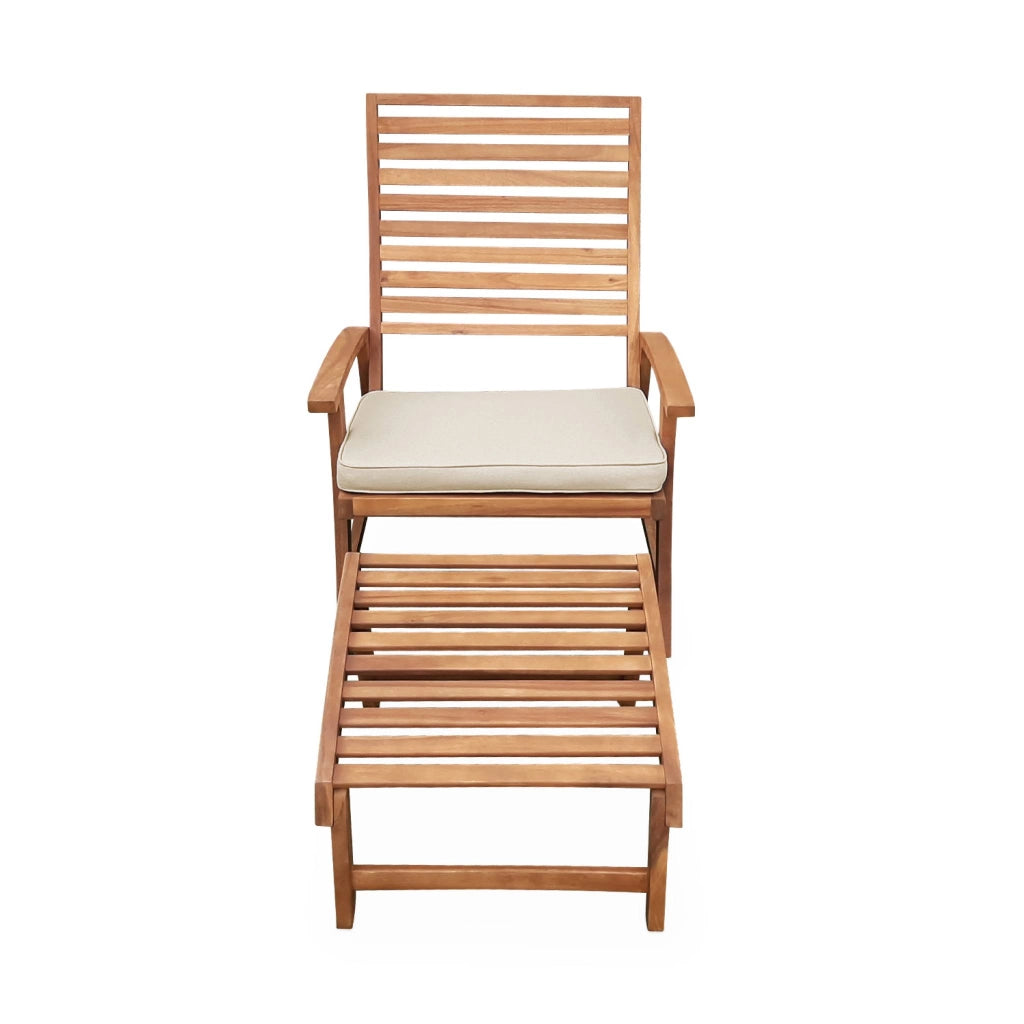 Set 2 sedie con cuscino e poggiapiedi in legno, teak
