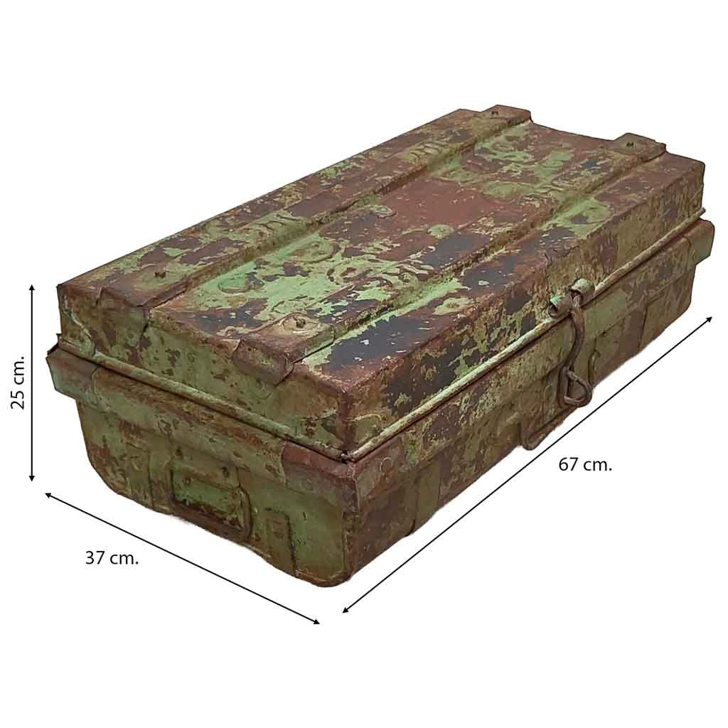 Valigia metallo artigianale verde 67x37x25h cm