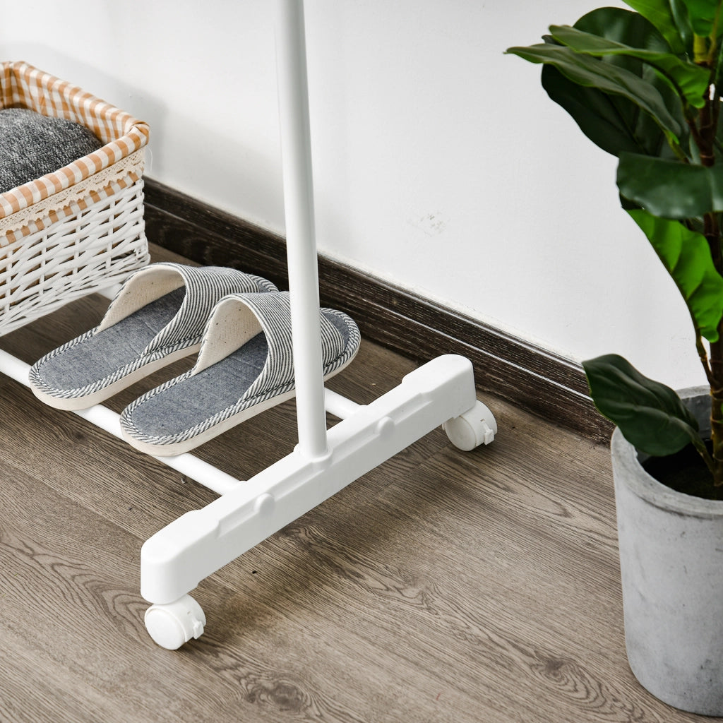 Appendiabiti Portatile con Ripiano e Ruote ¨C Zephmum ¨C Bianco Argento 68.5x42x87-145 cm