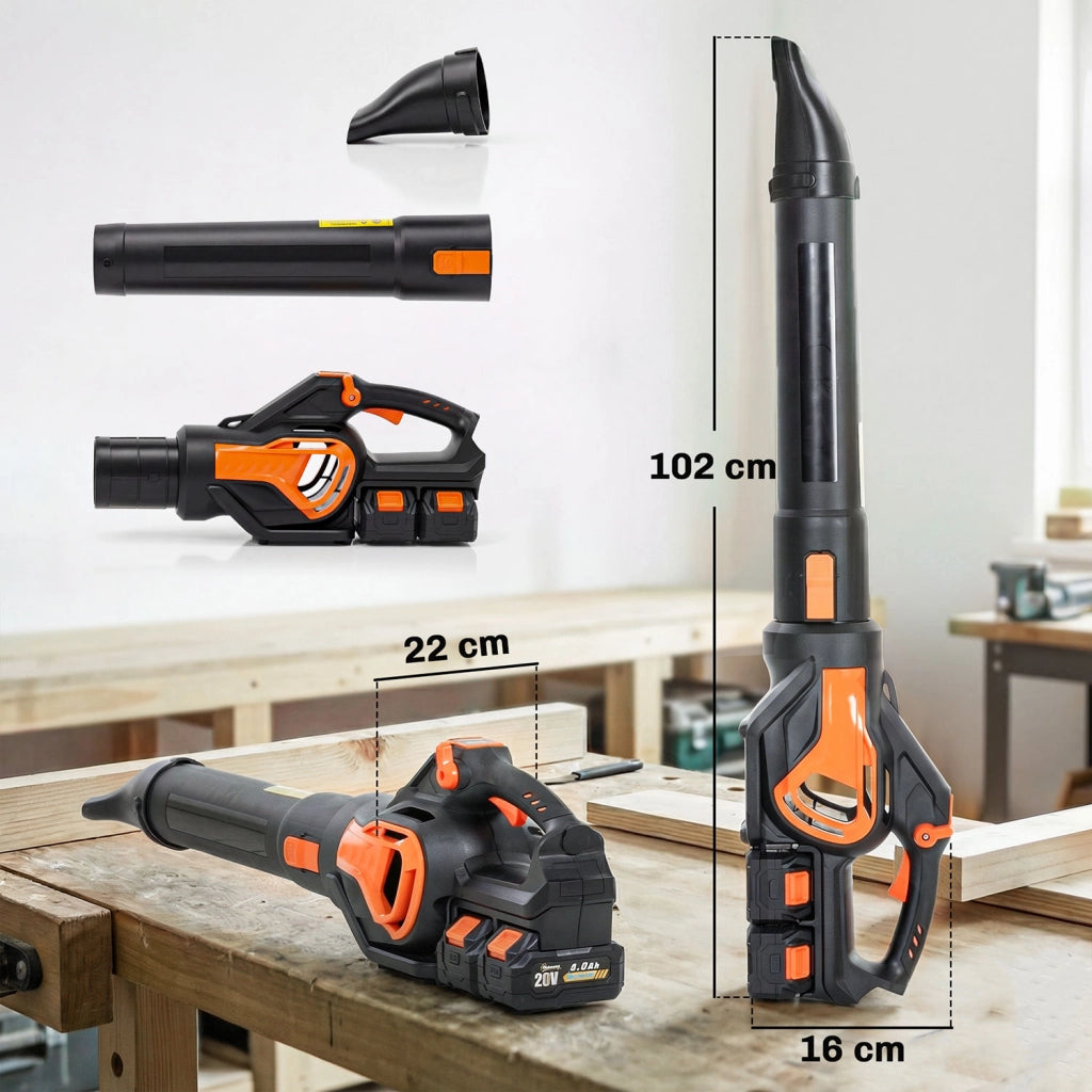 Soffiatore a Batteria 20V Motore Brushless 900W 3 Livelli Velocità Turbo Boost con Caricabatterie Arancione