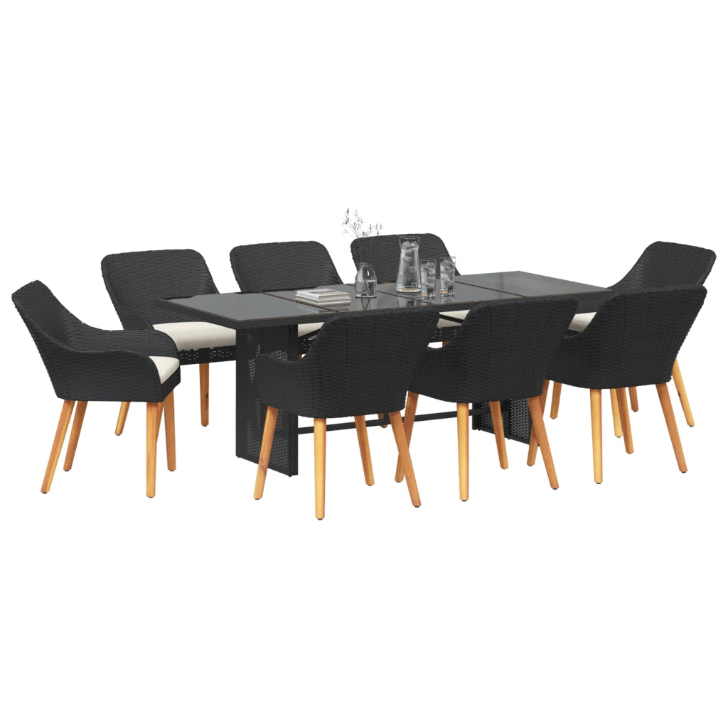 Set da Pranzo da Giardino 9 Pezzi Nero in Polyrattan