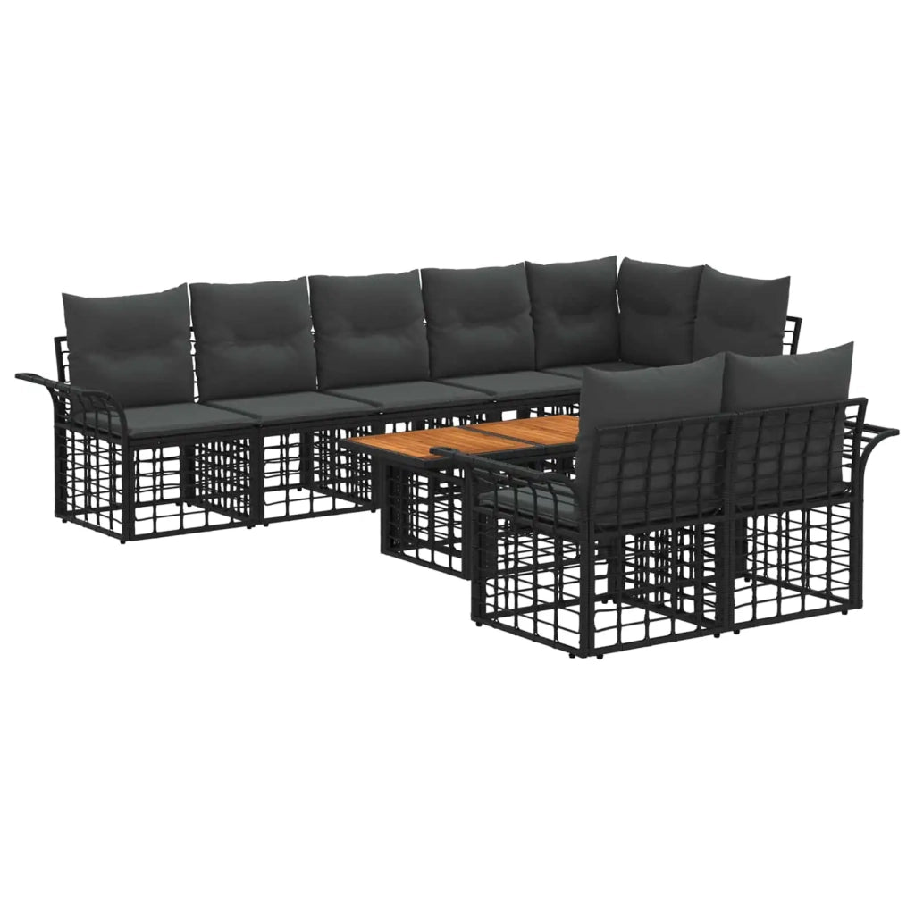 Set Divano da Giardino 9 pz Nero e Grigio scuro polyrattan 3437997