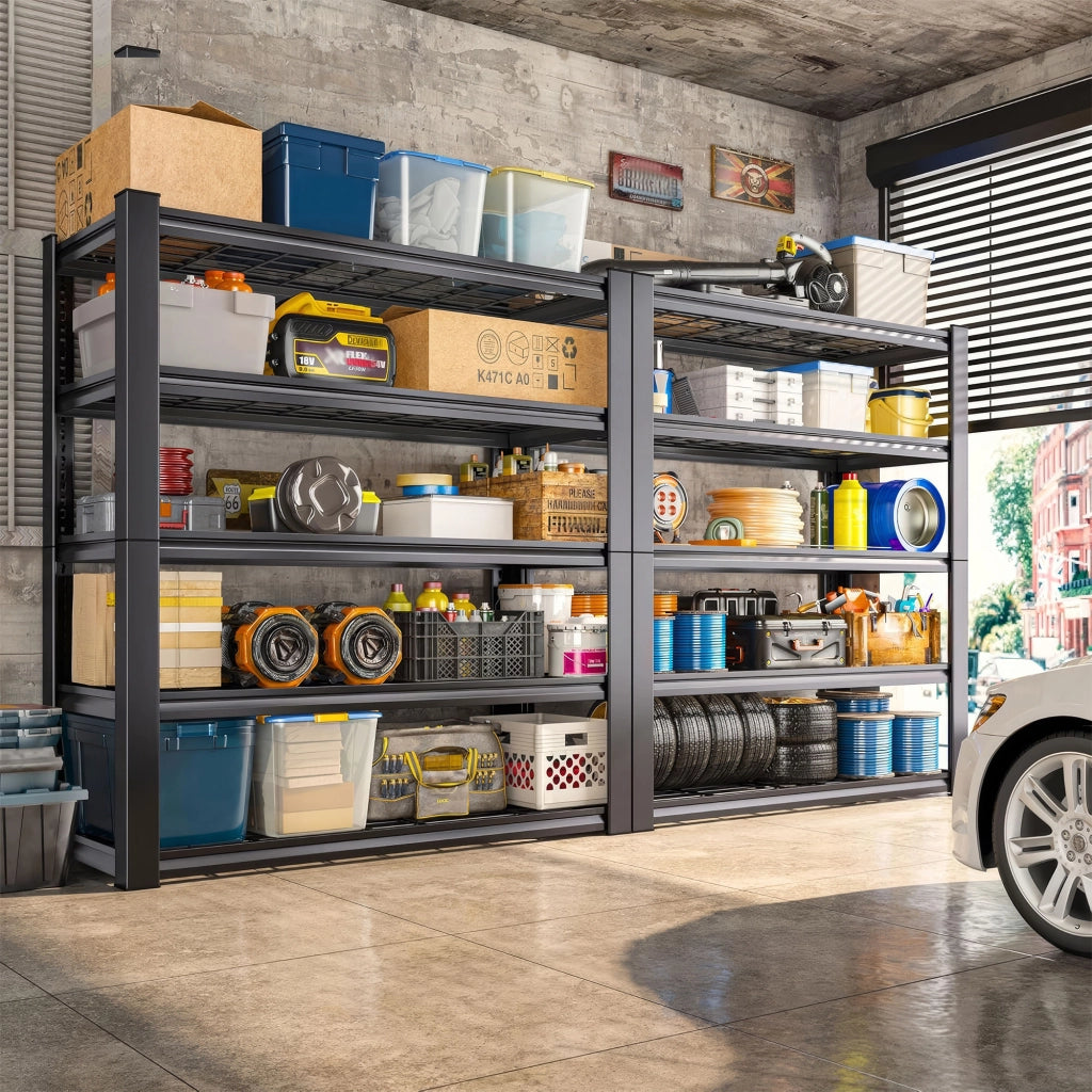 Mesh 185 - Scaffale in Metallo 185x100x40 cm con 5 Ripiani in Reticolato Portata 1365Kg Nero
