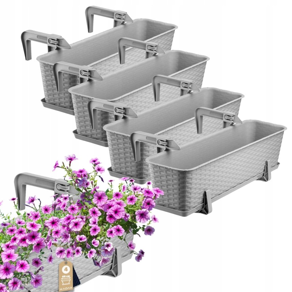 KADAX Fioriera da balcone 60 cm, supporto per vaso, manici (4 pezzi)