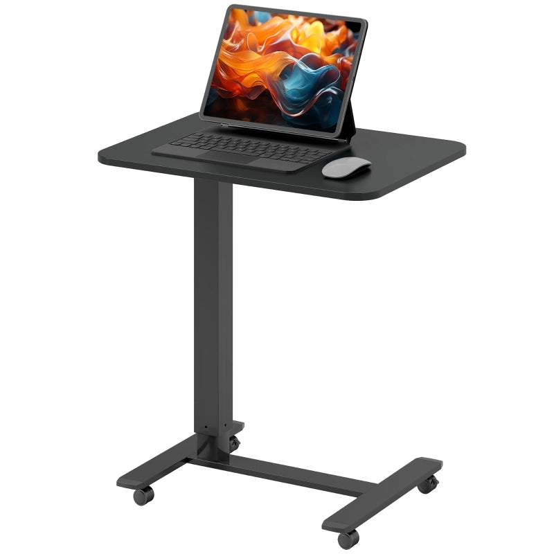 SCRIVANIA regolabile in altezza 65x48 cm in acciaio nero con 4 ruote