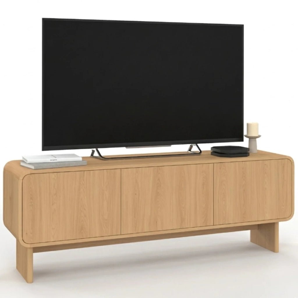 IDMarket - 140 cm CAPUCINE Mobile TV a 3 ante dal design arrotondato in faggio
