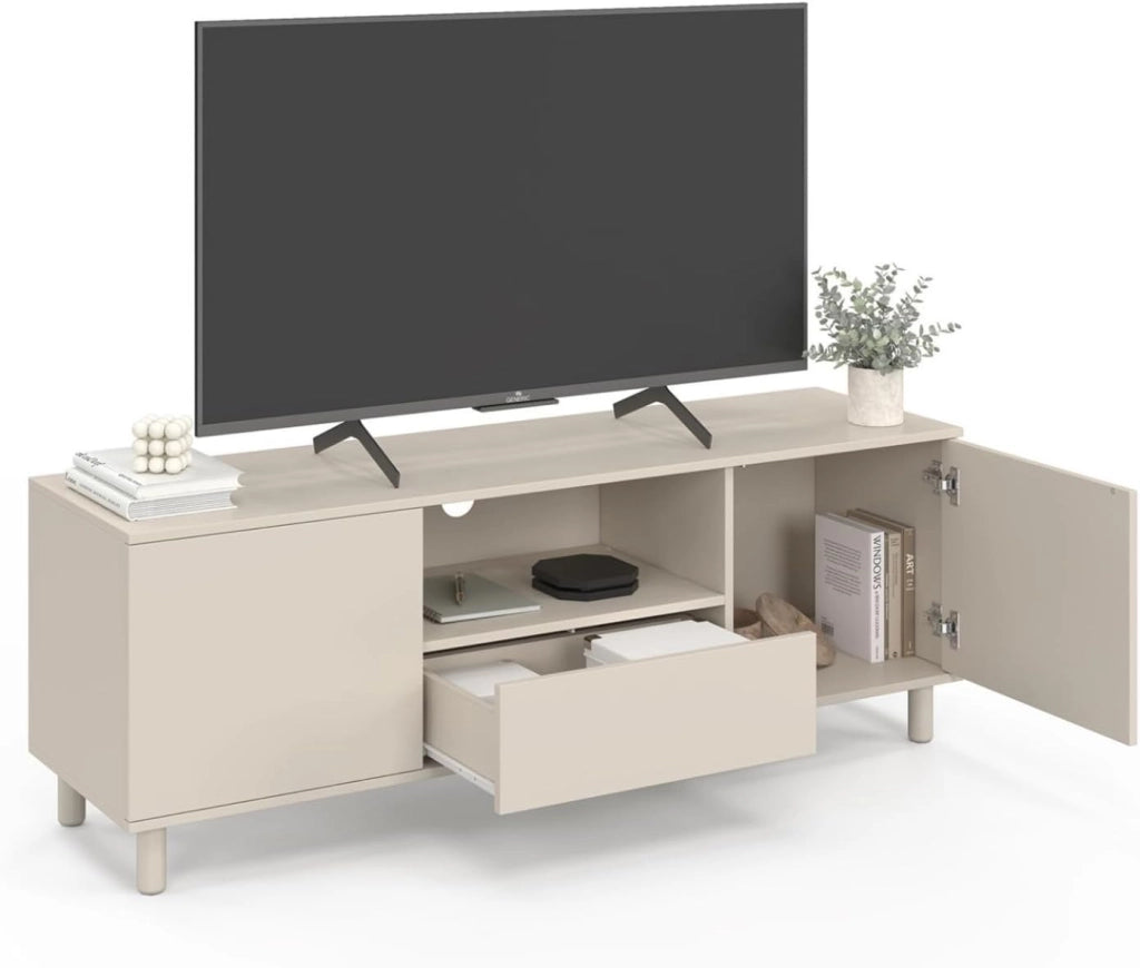 Porta TV BERTILLE 140 cm con 3 ante in legno beige
