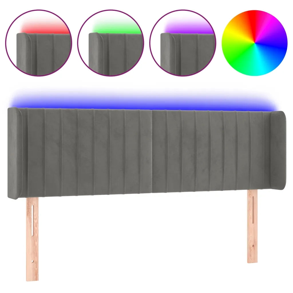 Testiera Grigio Chiaro a LED 147x16x78/88 cm in Velluto 3123522