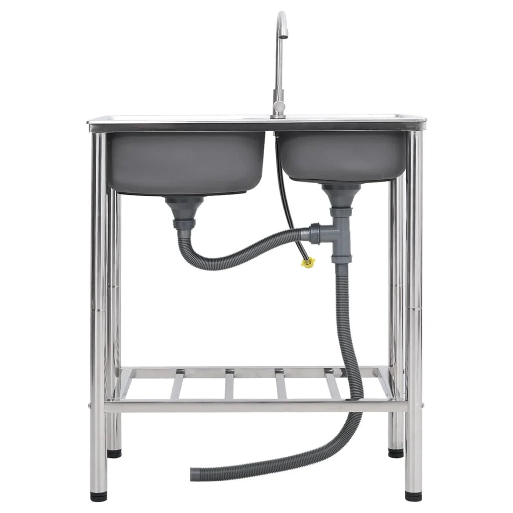 Lavello da campeggio doppio con rubinetto in acciaio inox 02_0002436