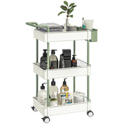 Carrello 3 Ripiani con Cesto Appendibile ¨C zephmum ¨C Bianco Metallo 50x30x77 cm