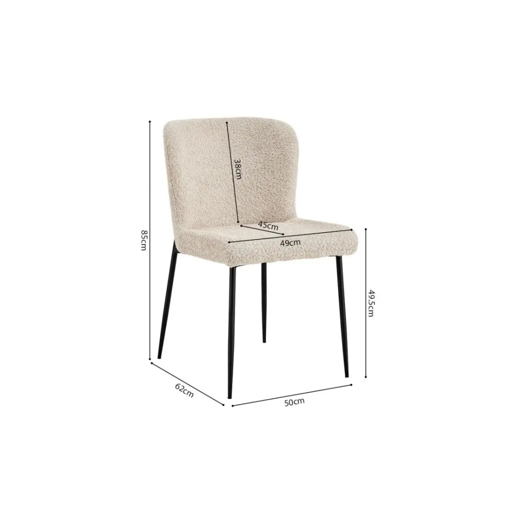Sedia rivestita in Bouclé per sala da pranzo colore Beige. Collezione LISE