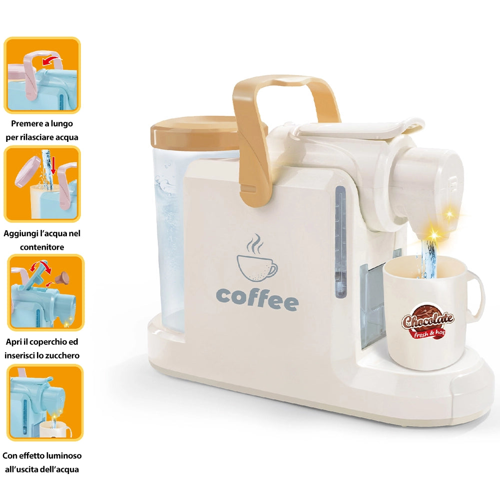 Macchina per Caffè Giocattolo per Bambini Eroga Acqua Gioco Realistico Bianco