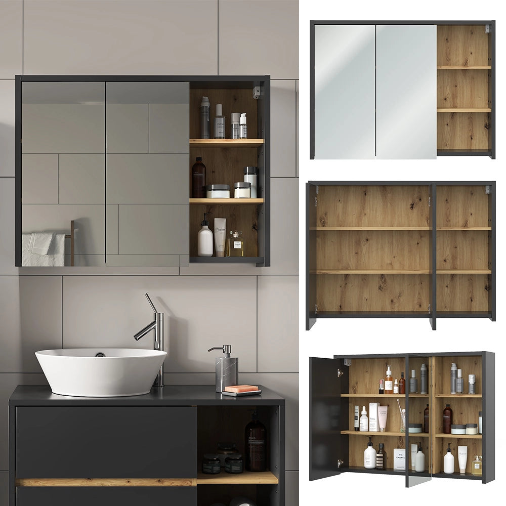 Vicco Specchio contenitore bagno Rovere artigianale 100 x 75 cm