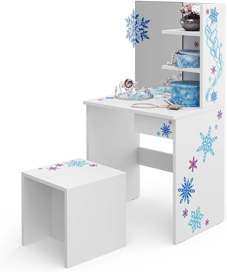 Tavolino da toilette per bambini Schneeflocke, Bianco, 54.8 cm, adatto per la conservazione di cosmetici e accessori