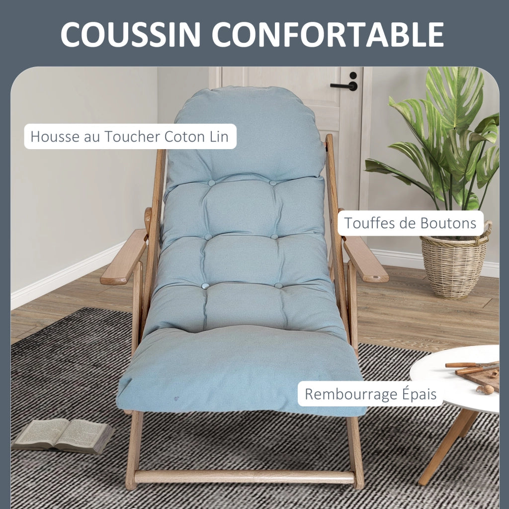 Poltrona Relax Pieghevole e Reclinabile in Legno con Cuscino ¨C Minimal ¨C Grigio