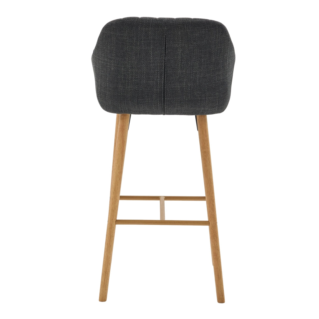 Sgabello da Bar Set da 2 con Schienale Alto, Braccioli e Poggiapiedi, in Lino Nero 58.5 × 55 × 104 cm