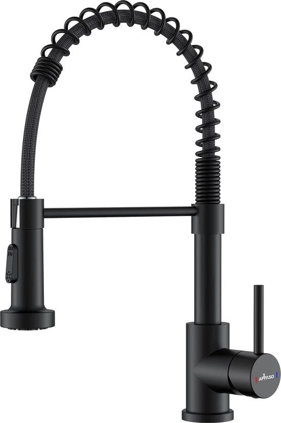 Cranio Cucina Nero, Cranio Cucina con Doccia Alta Pressione, Cranio Cucina con 2 Tipi di Fiamma, Wastafel Cucina Girevole 360° per Cucina - Acciaio Inossidabile Lavorato a Lavorazione Fine/Nessuno di Nichel | Nero Matt