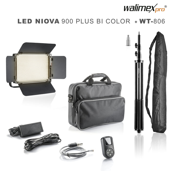 Niova 900 Plus Bi Colour con stativo per luci, luce LED a pannello dimmerabile, treppiedi con smorzamento a molla, luce da studio con telecomando