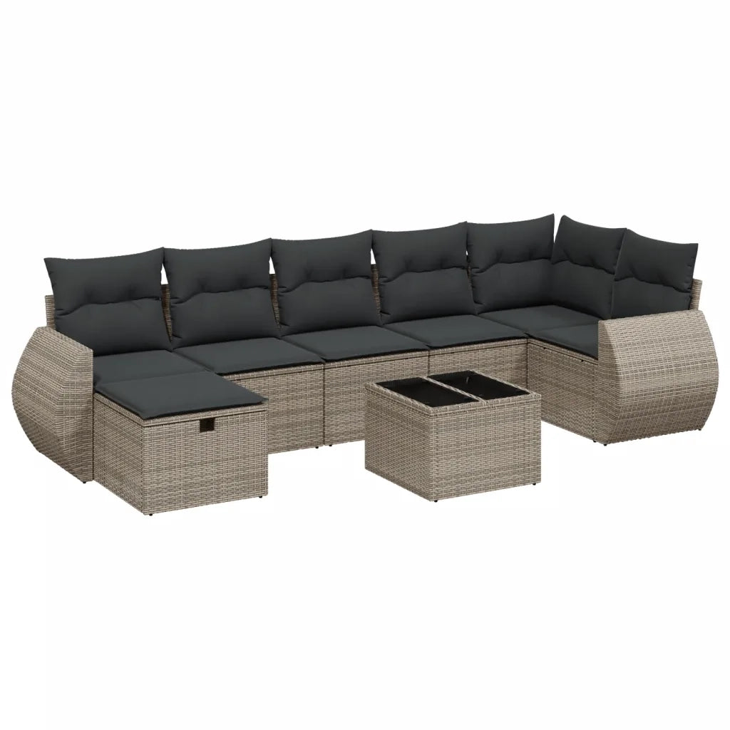 Set Divano da Giardino 8 pz con Cuscini Grigio in Polyrattan