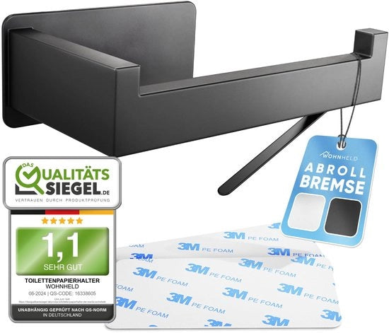Supporto per carta igienica senza perforazione | Con avvolgicavo | Estremamente stabile attacco ad aggancio | Supporto per carta igienica in acciaio inox, nero