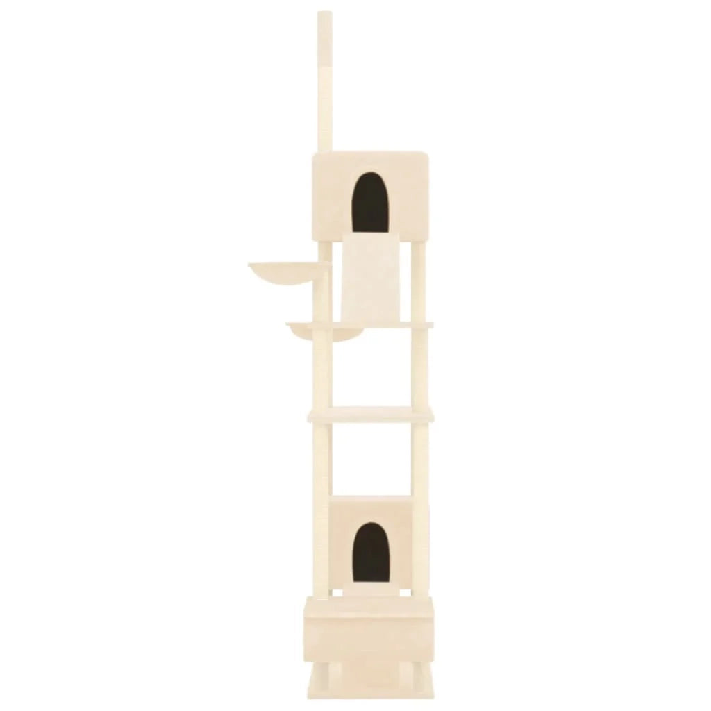 Tiragraffi per gatti mobile torre da arrampicata giocattolo tiragraffi piattaforma da arrampicata dal pavimento al soffitto 277-303 cm crema 02_0022755